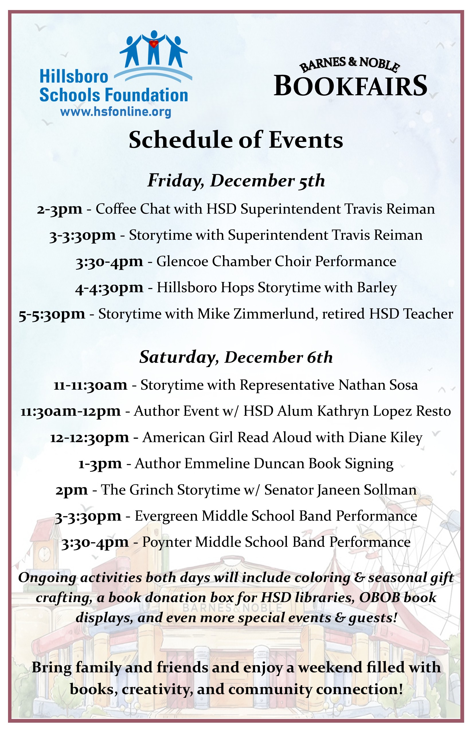 HSF B&N Schedule of Events