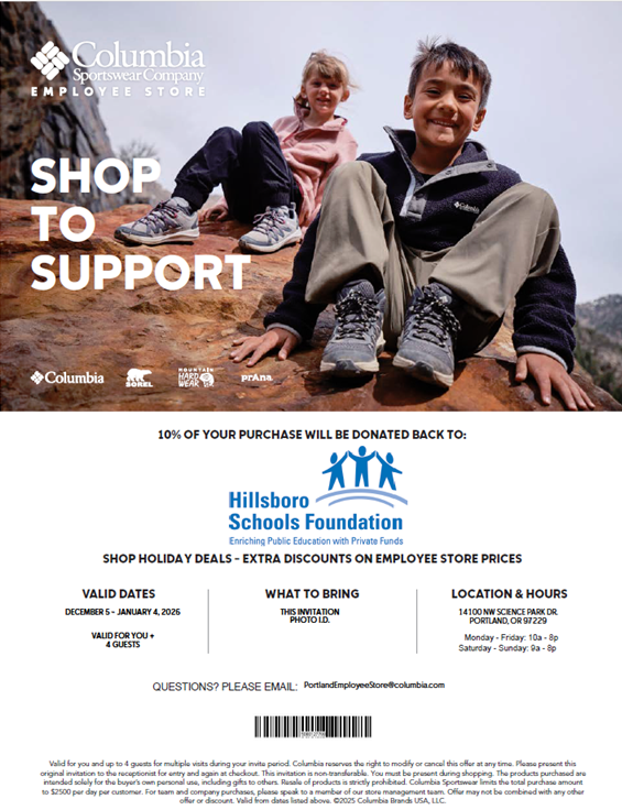 Updated Columbia Columbia Emplyee Store HSF 12.2025